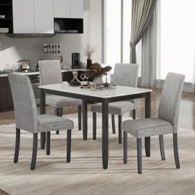 5-Piece Dining Set with Faux Marble Tabletop, Faux Marble dining table set for 4, Modern Wooden Dining Table Set for Kitchen and Dining Room