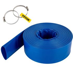 VEVOR Discharge Hose, 2" x 105', PVC Fabric Lay Flat Hose, Heavy Duty Backwash Drain Hose with Clamps, Weather-proof & Burst-proof