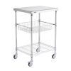 VEVOR 3-Tier Utility Cart Rolling Cart on Wheels 24"x20"x36.6" 470 LBS 6 Hooks