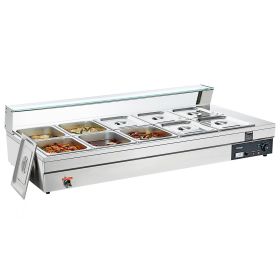 VEVOR 10-Pan Commercial Food Warmer, 10 x 12QT Electric Steam Table with Tempered Glass Cover