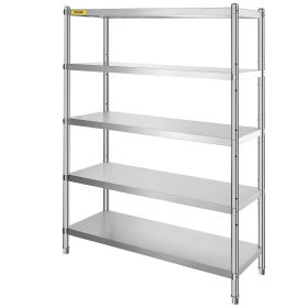 VEVOR Stainless Steel Shelves 47.5x18 Inch 5 Tier Adjustable Shelf Storage Unit Stainless Steel Rack Shelving Heavy Duty Shelving for Kitchen Commerci