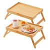 VEVOR 2-Pack Bed Tray Table with Foldable Legs, Bamboo Breakfast Tray for Sofa, Bed, Eating, Snacking, and Working, Folding Serving Laptop Desk Tray