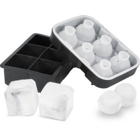 VEVOR Ice Cube Trays (Set of 2), 2-in-1 Combo with Silicone Sphere Ice Ball Maker & Large Square Ice Cube Maker with Lid