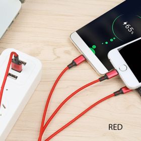 3 In 1 USB Cable For 'IPhone XS Max XR X 8 7 Charging Charger Micro USB Cable For Android USB TypeC Mobile Phone Cables (Color: Red)