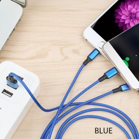 3 In 1 USB Cable For 'IPhone XS Max XR X 8 7 Charging Charger Micro USB Cable For Android USB TypeC Mobile Phone Cables (Color: Blue)