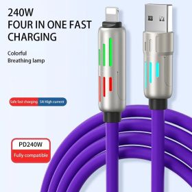 240w 4-in-1 USB C Cable,Multi Charger Cable With Breathing Light (Color: Purple)