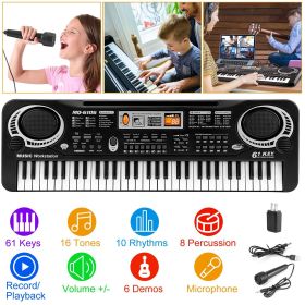 61 Keys Digital Music Electronic Keyboard Electric Piano Musical Instrument Kids Learning Keyboard (Color: Black)